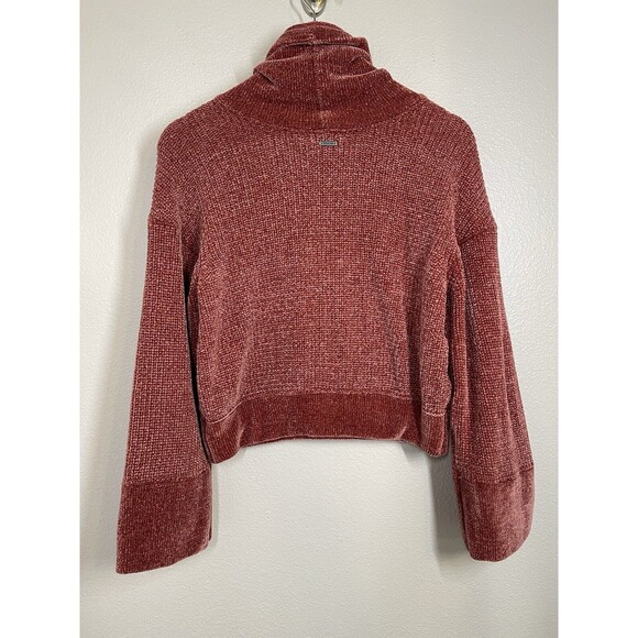 PrAna Long Sleeve Funnel Neck Chanavey Sweater Red Chenille Size S Cropped Bell - Picture 8 of 12